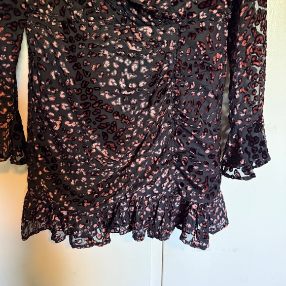 NWOT ASOS Design Ruffle Wrap Leopard Burnout Velvet Mini Dress Backless Size 10 - Picture 8 of 16